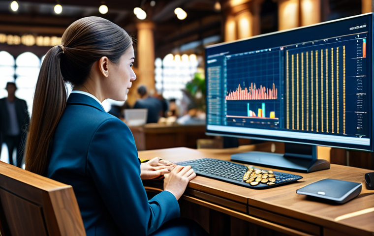 A skilled female merchant in elegant, modest business attire, seated at a polished wooden desk within a grand, well-lit virtual trading house. She is reviewing market data on a holographic display, with virtual gold coins neatly stacked beside a scale. The background shows blurred, busy player-characters in a bustling marketplace. Professional photography, high-resolution, sharp focus, natural lighting, cinematic composition. fully clothed, modest clothing, appropriate attire, professional dress, perfect anatomy, correct proportions, natural pose, well-formed hands, proper finger count, natural body proportions, safe for work, appropriate content, professional, family-friendly.