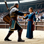 **

"A skilled Arkey Age duelist, fully clothed in modest warrior attire, strategically positioned in a detailed arena. Focus on calculating their opponent's moves. Perfect anatomy, correct proportions, natural pose, safe for work, appropriate content, professional, family-friendly, high quality."

**