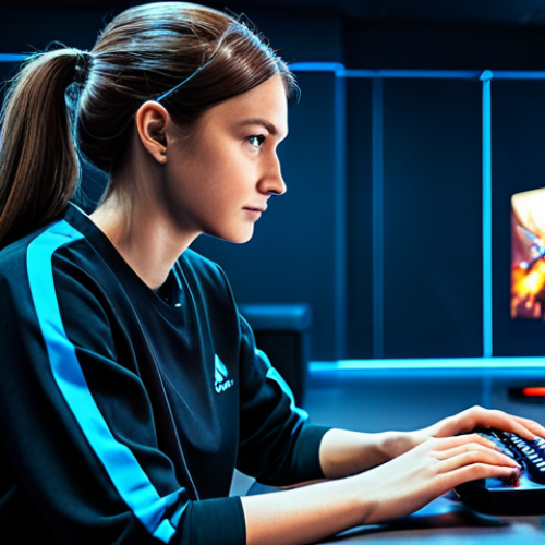 Home 10 Strategic Leader**
"A professional female gamer, fully clothed in modest, comfortable gaming attire, strategizing over a holographic display showing the Arkegy game world. Modern gaming room background with esports trophies. Perfect anatomy, correct proportions, natural pose, safe for work, appropriate content, professional, family-friendly"
**
